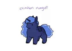 Size: 555x398 | Tagged: safe, artist:jroxs12, artist:jroxs12pone, artist:jroxs12pone-pegamom, derpibooru import, princess luna, alicorn, pony, chest fluff, chibi, chicken meat, chicken nugget, chimken numget, coat markings, colored hooves, cute, dappled, dot eyes, female, food, lunabetes, mare, meat, missing cutie mark, misspelling, simple background, solo, text, wat, white background