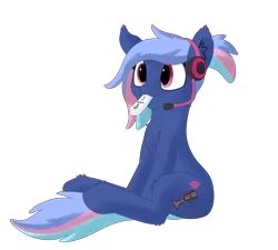 Size: 1440x1296 | Tagged: safe, artist:thekamko, derpibooru import, oc, oc:bit rate, unofficial characters only, earth pony, headphones, silly, simple background, sitting, smiley face, solo, transparent background, wii, wii remote