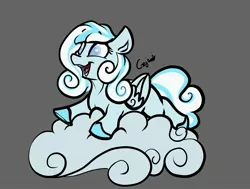 Size: 2776x2094 | Tagged: safe, artist:greyscaleart, derpibooru import, oc, oc:snowdrop, unofficial characters only, pegasus, pony, blind, cloud, colored hooves, female, filly, gray background, lying down, lying on a cloud, on a cloud, prone, simple background, solo