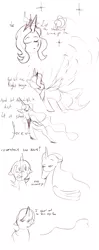 Size: 770x1947 | Tagged: artist needed, safe, derpibooru import, princess celestia, princess luna, pony, celestia is not amused, comic, monochrome, recovery, sketch, unamused