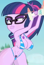 Size: 800x1175 | Tagged: suggestive, derpibooru import, edit, edited screencap, editor:usuarioregular2600, screencap, sci-twi, twilight sparkle, equestria girls, big breasts, bikini, bikini edit, bimbo, bimbo edit, bimbo sparkle, breast edit, breasts, busty twilight sparkle, carpet matches the drapes, clothes, cropped, drone, female, pubic hair, pubic hair slip, sci-twi is a turboslut, shadows, solo, solo female, stupid sexy twilight, swimsuit, swimsuit edit, thighlight sparkle, thighs, thunder thighs