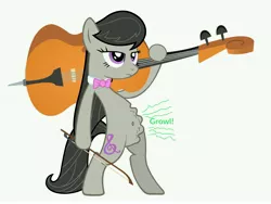 Size: 7500x5625 | Tagged: safe, artist:artpwny, artist:darkyboode32, banned from derpibooru, deleted from derpibooru, edit, ponybooru import, vector edit, octavia melody, earth pony, pony, belly button, bipedal, bow (instrument), bowtie, cello, female, holding, hoof hold, hungry, image, jpeg, lidded eyes, musical instrument, octavia is not amused, onomatopoeia, ready, ripple, simple background, solo, standing, starving, stomach growl, stomach noise, unamused, vector, white background