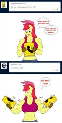 Size: 1280x2540 | Tagged: safe, artist:matchstickman, derpibooru import, apple bloom, anthro, earth pony, tumblr:where the apple blossoms, angry, apple brawn, biceps, breasts, busty apple bloom, clothes, comic, deltoids, dialogue, female, fingerless gloves, gloves, gritted teeth, jeans, looking at you, mare, matchstickman's apple brawn series, meme, midriff, muscles, muscular female, older, older apple bloom, pants, pecs, phone book, simple background, solo, speech bubble, sports bra, talking to viewer, this will end in pain, this will end in tears, triggered, tumblr comic, white background