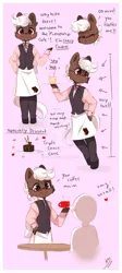 Size: 800x1780 | Tagged: safe, artist:ipun, derpibooru import, oc, oc:cherry cordial, unofficial characters only, earth pony, semi-anthro, apron, arm hooves, chibi, clothes, deviantart watermark, friendship cafe, glasses, male, obtrusive watermark, pants, semi-anthro oc, shirt, solo, stallion, vest, watermark