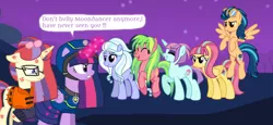 Size: 2340x1080 | Tagged: safe, artist:徐詩珮, derpibooru import, indigo zap, lemon zest, moondancer, sour sweet, sugarcoat, sunny flare, twilight sparkle, twilight sparkle (alicorn), ponified, alicorn, pony, series:sprglitemplight diary, series:sprglitemplight life jacket days, series:springshadowdrops diary, series:springshadowdrops life jacket days, abuse, alternate universe, angry, base used, chase (paw patrol), clothes, dancerbuse, dialogue, equestria girls ponified, evil grin, female, grin, lifejacket, paw patrol, shadow five, smiling, spy chase (paw patrol), twilight is not amused, unamused