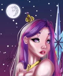 Size: 1000x1200 | Tagged: artist:ohflaming-rainbow, bust, derpibooru import, human, humanized, mare in the moon, moon, portrait, princess cadance, safe, solo