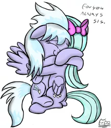 Size: 873x1000 | Tagged: safe, artist:freefraq, derpibooru import, cloudchaser, flitter, pegasus, pony, bow, cute, cutechaser, female, flitterbetes, hair bow, hug, siblings, simple background, sisters, twins