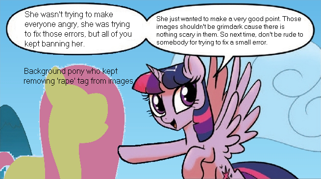 Size: 655x366 | Tagged: safe, deleted from derpibooru, derpibooru import, edit, idw, twilight sparkle, twilight sparkle (alicorn), alicorn, pony, derpibooru, spoiler:comic, spoiler:comic23, background pony, meta, soapbox, twilight justifies evil meme