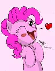 Size: 1170x1514 | Tagged: artist:primogenitor34, blushing, derpibooru import, heart, pinkie pie, rearing, safe, simple background, winking at you