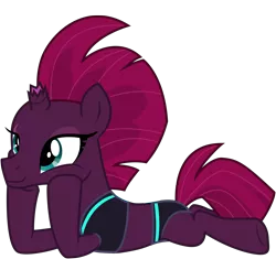 Size: 6356x5982 | Tagged: safe, artist:ejlightning007arts, derpibooru import, tempest shadow, pony, unicorn, my little pony: the movie, bikini, blank flank, broken horn, clothes, cute, eye scar, hoof on cheek, horn, lying down, missing cutie mark, scar, simple background, smiling, swimsuit, transparent background