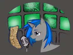 Size: 898x673 | Tagged: safe, artist:wavemasterryx, derpibooru import, oc, oc:homage, unofficial characters only, pony, unicorn, fallout equestria, crying, letter, microphone, monitor, tears of joy