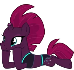 Size: 6356x5982 | Tagged: safe, alternate version, artist:ejlightning007arts, derpibooru import, edit, tempest shadow, pony, unicorn, my little pony: the movie, bikini, broken horn, clothes, cute, cutie mark, eye scar, hoof on cheek, horn, lying down, scar, simple background, smiling, swimsuit, transparent background