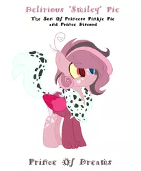 Size: 528x640 | Tagged: safe, artist:musicbetmlp, artist:selenaede, derpibooru import, oc, oc:delirious pie, draconequus, pony, base used, interspecies offspring, offspring, parent:discord, parent:pinkie pie, parents:discopie, simple background, solo, white background