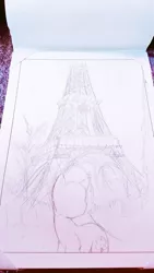 Size: 576x1024 | Tagged: safe, artist:lucas_gaxiola, derpibooru import, oc, unofficial characters only, earth pony, pony, earth pony oc, eiffel tower, irl, lineart, male, photo, solo, stallion, traditional art