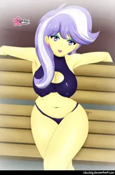 Size: 1048x1600 | Tagged: suggestive, alternate version, artist:clouddg, derpibooru import, upper crust, equestria girls, friendship games, armpits, belly button, big breasts, bra, breasts, busty upper crust, cleavage, clothes, ear piercing, earring, erect nipples, jewelry, latex underwear, nipple outline, nudity, open mouth, panties, piercing, sexy, stupid sexy upper crust, underwear