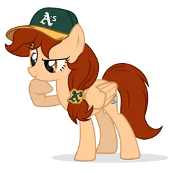 Size: 680x680 | Tagged: safe, artist:rioshi, artist:starshade, derpibooru import, oc, oc:vanilla creame, unofficial characters only, pegasus, pony, alcohol, baseball cap, beer, cap, curious, hat, oakland athletics, shadow, simple background, solo, transparent background
