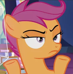 Size: 928x940 | Tagged: safe, derpibooru import, screencap, scootaloo, pony, growing up is hard to do, cropped, scootaloo is not amused, solo, unamused