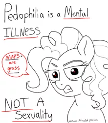 Size: 552x625 | Tagged: safe, artist:unoriginai, derpibooru import, pinkie pie, pony, black and white, captain obvious, female, grayscale, maps, mare, monochrome, mouthpiece, op is wrong, partial color, pedophilia, politics, public service announcement, truth