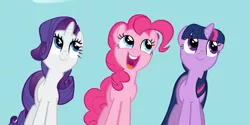 Size: 1491x746 | Tagged: safe, derpibooru import, screencap, pinkie pie, rarity, twilight sparkle, earth pony, pony, unicorn, read it and weep, cropped, cute, unicorn twilight