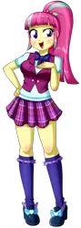 Size: 604x1696 | Tagged: safe, artist:the-butch-x, derpibooru import, sour sweet, equestria girls, breasts, clothes, crystal prep academy uniform, crystal prep shadowbolts, cute, female, freckles, looking at you, open mouth, plaid skirt, pleated skirt, raised eyebrow, school uniform, shoes, simple background, skirt, smiling, socks, solo, sourbetes, transparent background, vest