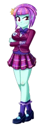 Size: 604x1696 | Tagged: safe, artist:the-butch-x, derpibooru import, sunny flare, equestria girls, bowtie, breasts, clothes, crossed arms, crystal prep academy uniform, crystal prep shadowbolts, female, plaid skirt, pleated skirt, raised eyebrow, school uniform, shadowbolts, shoes, simple background, skirt, smiling, smirk, socks, solo, sunny flare's wrist devices, transparent background