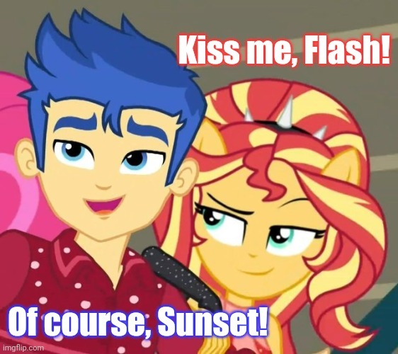 Size: 562x500 | Tagged: safe, derpibooru import, edit, edited screencap, screencap, flash sentry, sunset shimmer, cheer you on, equestria girls, equestria girls series, spoiler:eqg series (season 2), caption, cropped, female, flashimmer, image macro, male, meme, shipping, straight, text