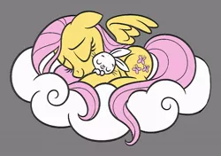Size: 800x562 | Tagged: safe, artist:dirtyker, derpibooru import, angel bunny, fluttershy, pony, angelbetes, cloud, coloring page, cute, gray background, shyabetes, simple background, sleeping
