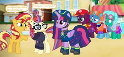 Size: 2340x1080 | Tagged: safe, artist:徐詩珮, derpibooru import, fizzlepop berrytwist, glitter drops, moondancer, spring rain, sunset shimmer, tempest shadow, twilight sparkle, twilight sparkle (alicorn), alicorn, pony, unicorn, series:sprglitemplight diary, series:sprglitemplight life jacket days, series:springshadowdrops diary, series:springshadowdrops life jacket days, aid marshall (paw patrol), alternate universe, bisexual, broken horn, chase (paw patrol), clothes, cute, dialogue, female, glitterbetes, glitterlight, glittershadow, horn, lesbian, lifeguard, lifeguard spring rain, marshall (paw patrol), paw patrol, polyamory, shipping, skye (paw patrol), sprglitemplight, springbetes, springdrops, springlight, springshadow, springshadowdrops, spy chase (paw patrol), tempestbetes, tempestlight, zuma (paw patrol)