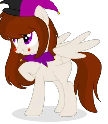 Size: 1187x1360 | Tagged: safe, artist:circuspaparazzi5678, derpibooru import, oc, unofficial characters only, pegasus, pony, april fools, aprilfoolspony, base used, bells, clown nose, clown pony, hat, jester hat, jester pony, purple eyes, simple background, solo, transparent background