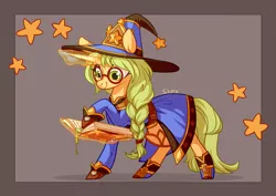 Size: 4093x2894 | Tagged: safe, artist:shore2020, derpibooru import, oc, oc:honey nevaeh, unofficial characters only, pony, unicorn, book, braid, clothes, female, glasses, hat, high res, magic, mare, reading, robe, shoes, solo, stars, telekinesis, wizard, wizard hat, wizard robe