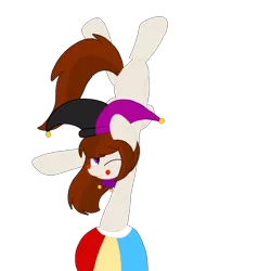 Size: 1378x1378 | Tagged: safe, derpibooru import, oc, unofficial characters only, pegasus, pony, april fools, beach ball, bells, clown pony, hand stand, hat, hoof stand, jester hat, jester pony, simple background, solo, transparent background