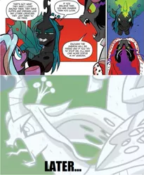 Size: 663x807 | Tagged: safe, derpibooru import, edit, edited screencap, idw, screencap, king sombra, queen chrysalis, radiant hope, changeling, umbrum, unicorn, the ending of the end, spoiler:comic, spoiler:comic36, female, magic, male, petrification