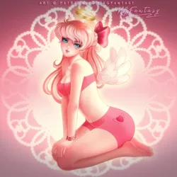 Size: 900x900 | Tagged: angel wings, artist:kgfantasy, bandeau, belly button, boyshorts, breasts, cleavage, clothes, cutie mark underwear, derpibooru import, female, floating wings, halo, human, humanized, panties, pink underwear, solo, solo female, suggestive, underwear, we are going to hell, winged humanization, wings