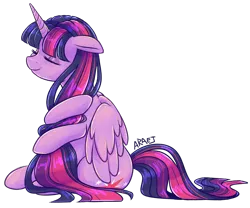 Size: 800x665 | Tagged: safe, artist:araej, artist:vampireselene13, derpibooru import, twilight sparkle, twilight sparkle (alicorn), alicorn, pony, cute, eyes closed, female, long mane, mare, relaxing, simple background, sitting, solo, transparent background, twiabetes