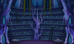 Size: 954x572 | Tagged: background, book, bookshelf, derpibooru import, gameloft, ladder, library, no pony, safe, table, twilight's castle, twilight's castle library