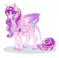 Size: 1322x1307 | Tagged: safe, artist:peridotkitty, derpibooru import, princess cadance, alicorn, pony, chest fluff, cloven hooves, coat markings, colored hooves, colored wings, cute, cutedance, ear fluff, female, heart eyes, leg fluff, leonine tail, mare, multicolored wings, redesign, simple background, solo, tail feathers, tail fluff, white background, wingding eyes, wings