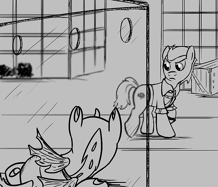 Size: 700x600 | Tagged: safe, artist:sirvalter, derpibooru import, oc, oc:paddock wild, unofficial characters only, changeling, earth pony, pony, fanfic, fanfic:steyblridge chronicle, black and white, clothes, fanfic art, grayscale, hooves, illustration, lab coat, male, monochrome, research institute, scientist, stallion, vivarium, zoologist