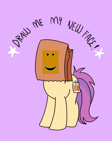 Size: 794x1004 | Tagged: safe, artist:paperbagpony, derpibooru import, oc, oc:paper bag, earth pony, pony, 1000 hours in ms paint, chill face, draw me my new face, exploitable meme, female, meme, paper bag, roblox, wat