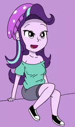 Size: 1110x1885 | Tagged: safe, artist:kalipoart, derpibooru import, starlight glimmer, equestria girls, beanie, clothes, converse, cute, glimmerbetes, hat, shoes, shorts, sitting