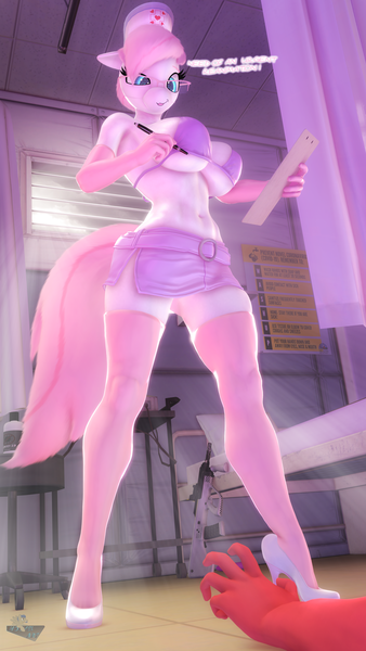 Size: 2160x3840 | Tagged: suggestive, artist:hooves-art, derpibooru import, big macintosh, nurse redheart, anthro, 3d, 4k, armpits, assault rifle, bikini, bikini top, bra, breasts, busty nurse redheart, clipboard, clothes, coronavirus, covid-19, face mask, female, glasses, gun, helloooooo nurse, high heels, hospital, looking down, male, nursemac, rifle, shipping, shoes, skirt, source filmmaker, straight, styer aug, swimsuit, underwear, weapon