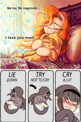 Size: 2668x4030 | Tagged: safe, artist:jowybean, derpibooru import, edit, editor:bugs-pony.exe.4044, applejack, pear butter, earth pony, human, pony, feels, female, filly, filly applejack, mare, meme, mother and child, mother and daughter, try not to cry, wholesome, younger