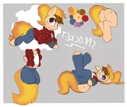 Size: 3035x2570 | Tagged: safe, artist:beardie, derpibooru import, oc, oc:sprocket, unofficial characters only, earth pony, butt, clothes, cute, female, mare, pants, plaid shirt, plot, shirt