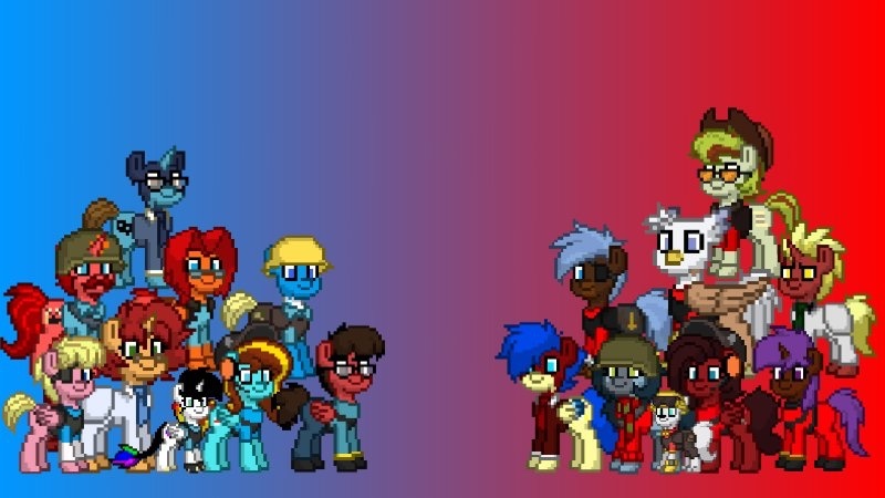 Size: 800x450 | Tagged: safe, artist:deepestclover80, derpibooru import, oc, oc:aiding assistant, oc:any pony, oc:clover spell, oc:dr. wolf, oc:eliyora, oc:finn the pony, oc:firebrand, oc:goldenfox, oc:ilovekimpossiblealot, oc:ink rose, oc:jasper pie, oc:keyframe, oc:lightning bliss, oc:mad munchkin, oc:silver quill, oc:sweetie bloom, oc:thespio, oc:voice of reason, alicorn, earth pony, pegasus, pony, unicorn, analysis anarchy, photo, tf2 analysis anarchy