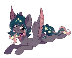 Size: 1000x799 | Tagged: safe, artist:rymdsten, derpibooru import, oc, oc:star universe, unofficial characters only, pony, adorable face, blushing, cute, ethereal mane, ethereal wings, female, laying on stomach, looking at you, mare, mlem, silly, silly face, silly pony, simple background, solo, spread wings, tongue out, transparent background, wings