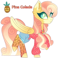 Size: 3200x3200 | Tagged: safe, artist:bublebee123, derpibooru import, oc, oc:pina colada (ice1517), unofficial characters only, pegasus, pony, icey-verse, blouse, clothes, female, food, magical lesbian spawn, mare, markings, offspring, parent:applejack, parent:strawberry sunrise, parents:applerise, pineapple, raised hoof, raised leg, shirt, shorts, simple background, socks, solo, transparent background