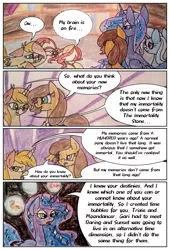 Size: 1731x2550 | Tagged: safe, artist:mysteriousshine, derpibooru import, moondancer, princess luna, sunset shimmer, trixie, alicorn, pony, unicorn, comic:the children of the night, dialogue, ethereal mane, female, mare, starry mane, traditional art