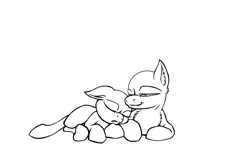 Size: 2592x1712 | Tagged: safe, artist:lucas_gaxiola, derpibooru import, oc, unofficial characters only, earth pony, pony, base, earth pony oc, lineart, monochrome, oc x oc, prone, shipping, sleeping, snuggling, wip