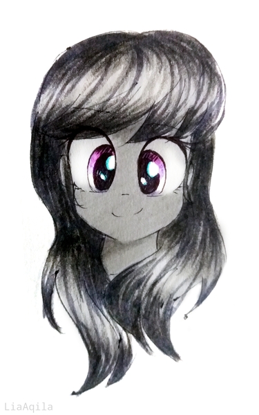 Size: 1258x2014 | Tagged: safe, artist:liaaqila, derpibooru import, octavia melody, equestria girls, bust, commission, cute, female, simple background, smiling, solo, tavibetes, traditional art, white background