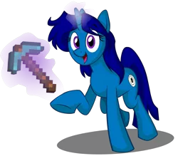 Size: 1941x1698 | Tagged: safe, artist:wolfjedisamuel, derpibooru import, oc, oc:mirror magic, oc:peteian, unofficial characters only, pony, unicorn, commission, cutie mark, digital art, female, glowing horn, horn, image, magic, mare, minecraft, pickaxe, png, simple background, solo, transparent background