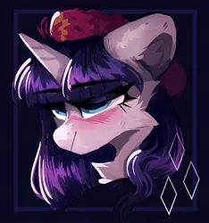 Size: 2816x3004 | Tagged: safe, artist:dino_horse, artist:dinohrs, deleted from derpibooru, derpibooru import, rarity, unicorn, beatnik rarity, beret, black background, clothes, cutie mark, hat, simple background, solo, sweater